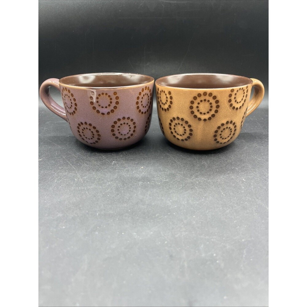 Set of 2 Large Stoneware Soup Mugs Cappuccino Cups Neutral Boho Coffee Mugs